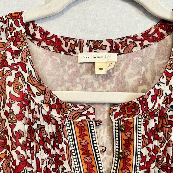 Anthropologie Meadow Rue Womens Rust Floral Peasant Top Blouse XS - Picture 5 of 9
